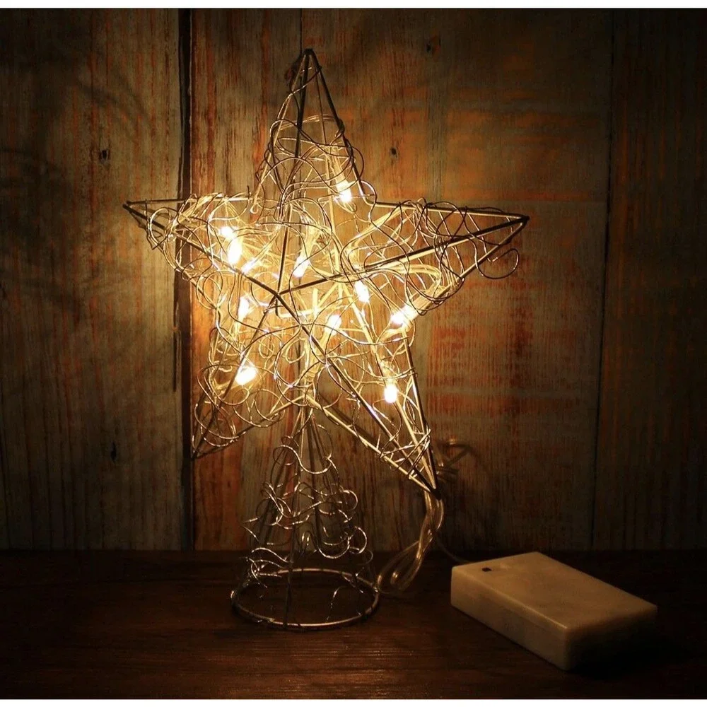 Silver Wire Twine Tree Top Star with LED Lights and Timer for Christmas, 8*10